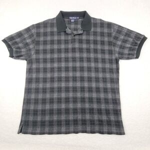 Vintage Nautica‎ Polo Shirt Gray Black Plaid Mens Large L Short SLeeve